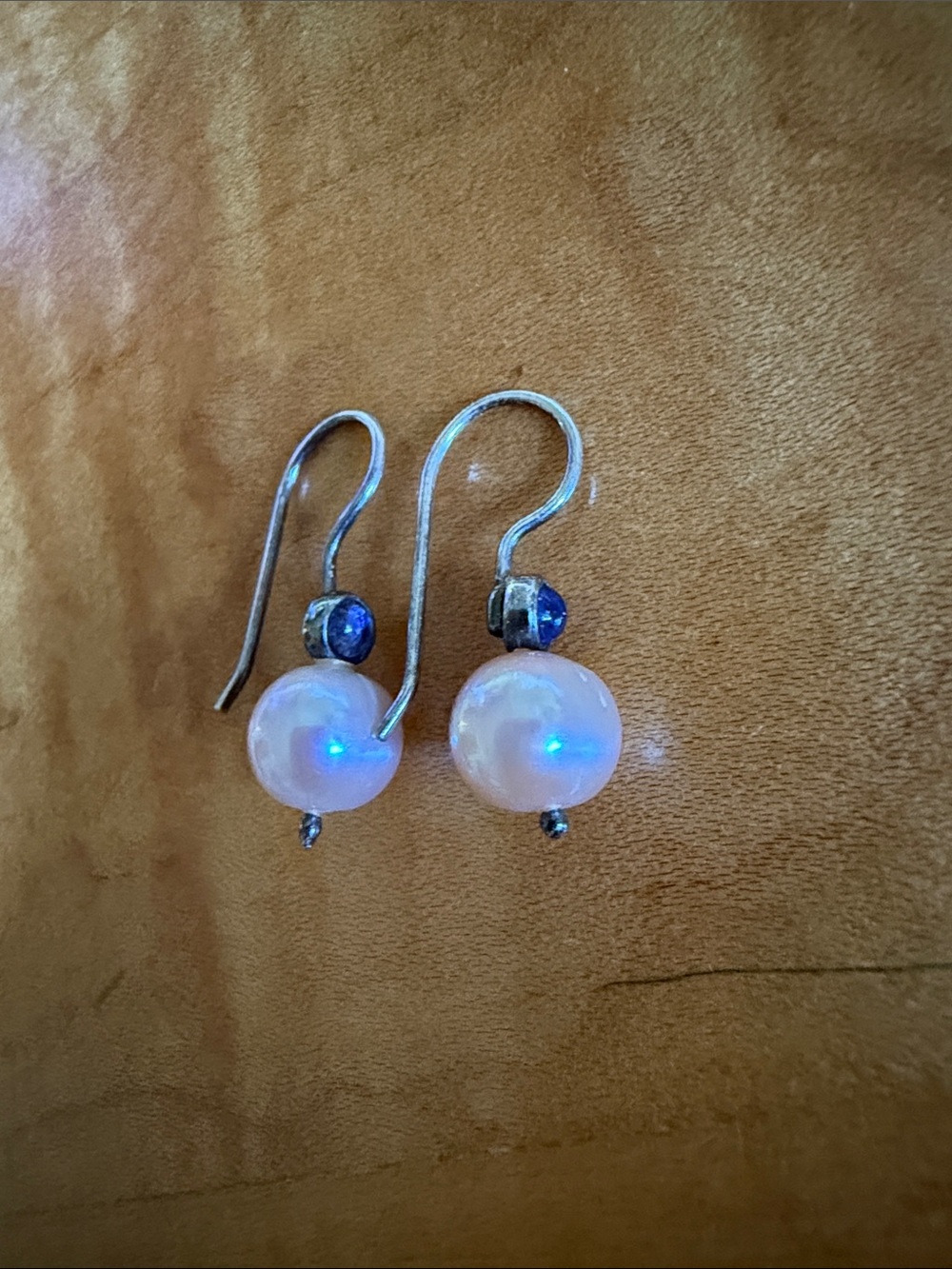 Vintage Pearl Drop Earrings with Blue Accent